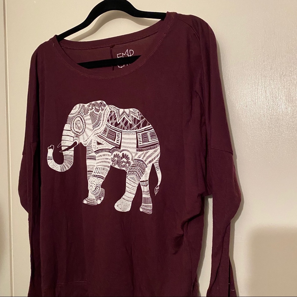 boho maroon elephant longsleeve soft tee